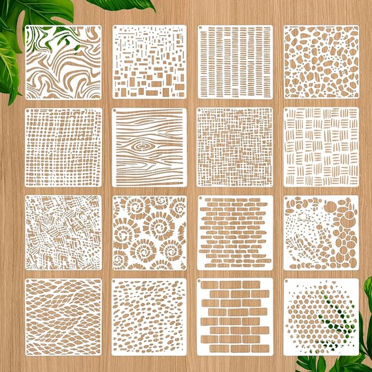 16-Piece Reusable Paint Stencils for Crafts – Mixed Brick & Texture Patterns for DIY Wall, Canvas, Scrapbooking, Card Making, and Art Projects (6x6 Inch)